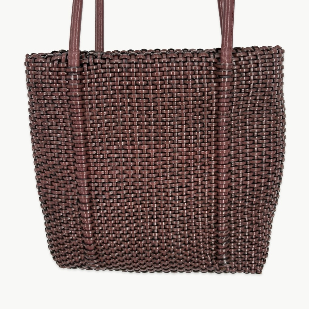 Vintage Nine West Woven Faux Leather Tote Bag Brown Y2K Shoulder Minimalist - Picture 8 of 12